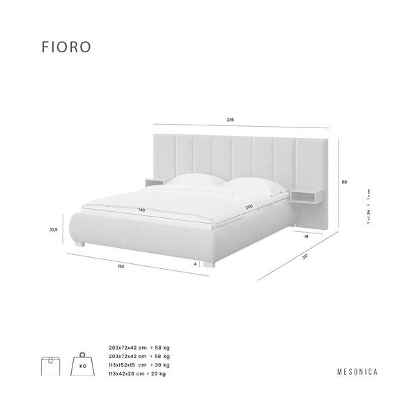 Šviesiai rudos spalvos dvigulė lova audiniu dengta su lovos grotelėmis 140x200 cm Fioro – MESONICA-image-4