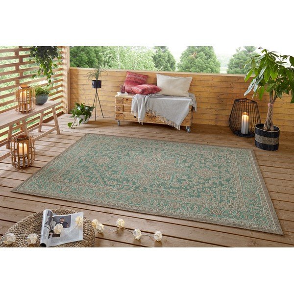 Žalios ir smėlio spalvos lauko kilimas NORTHRUGS Anjara, 160 x 230 cm-image-1