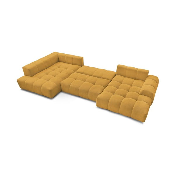 Garstyčių spalvos iš šenilinio audinio sulankstoma/su sandėliavimo vieta kampinė sofa (su kairiuoju kampu/„U“ formos) Everest – Bobochic Paris-image-4