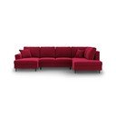 Raudonos spalvos iš velveto sulankstoma/su sandėliavimo vieta kampinė sofa (su dešiniuoju kampu/„U“ formos) Kyoto – Cosmopolitan Design