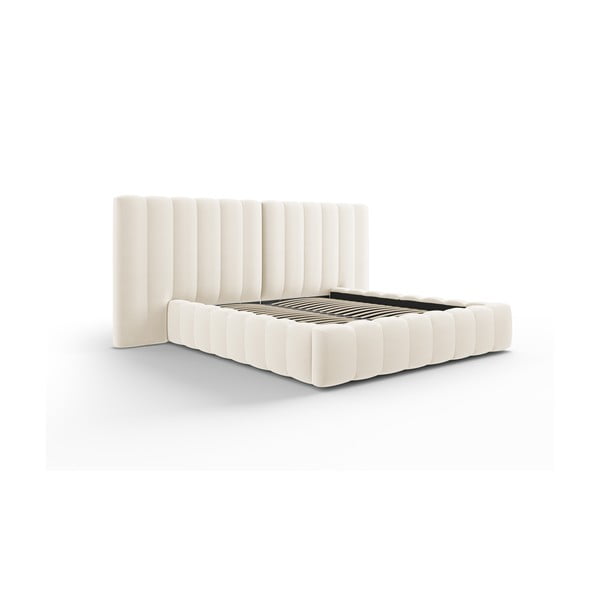 Dvigulė lova smėlio spalvos audiniu dengta su sandėliavimo vieta su lovos grotelėmis 160x200 cm Gina – Milo Casa