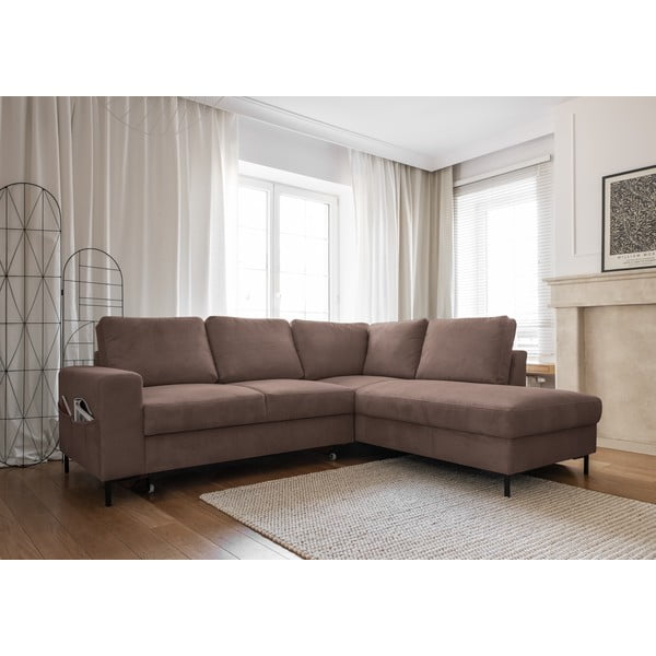 Iš kordinio velveto sulankstoma kampinė sofa rudos spalvos (su dešiniuoju kampu) Lofty Lilly – Miuform-image-3