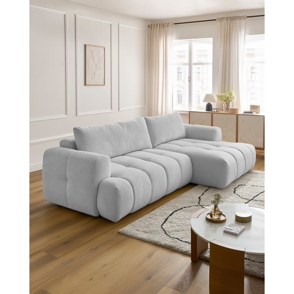 Šviesiai pilkos spalvos sulankstoma/su sandėliavimo vieta kampinė sofa (su dešiniuoju kampu/su gultu) Fuji – Bobochic Paris-image-1