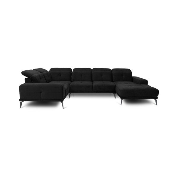 Juodos spalvos iš velveto kampinė sofa (su kairiuoju kampu/„U“ formos) Neviro – ELTAP