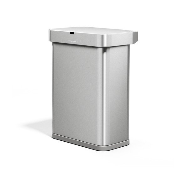Sidabrinės spalvos iš plieno bekontaktė šiukšliadėžė 58 l Sensor – simplehuman