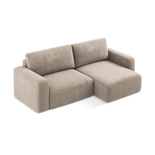 Smėlio spalvos sulankstoma/su sandėliavimo vieta kampinė sofa iš šenilinio audinio (su dešiniuoju kampu/su gultu) Kona – Makamii-image-3