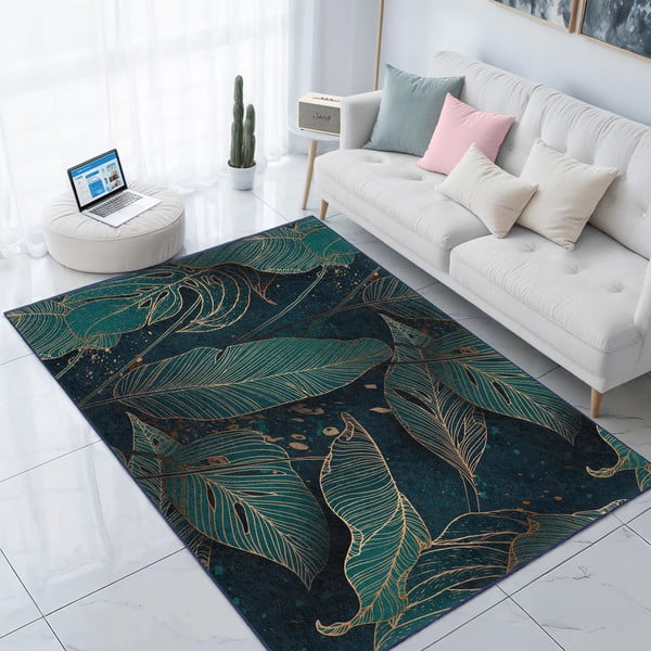Skalbiamas kilimas smaragdinės spalvos 80x200 cm Midnight Jungle – Mila Home-image-3