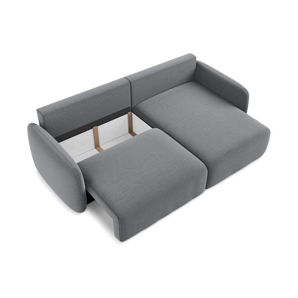 Pilkos spalvos sulankstoma/su sandėliavimo vieta kampinė sofa iš velveto (su dešiniuoju kampu/su gultu) Kalena – Makamii-image-4