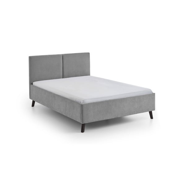 Pilkos spalvos dvigulė lova audiniu dengta su lovos grotelėmis 140x200 cm Piano – Meise Möbel