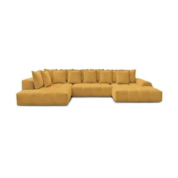 Garstyčių spalvos iš šenilinio audinio sulankstoma/su sandėliavimo vieta kampinė sofa (su kairiuoju kampu/„U“ formos) Everest – Bobochic Paris