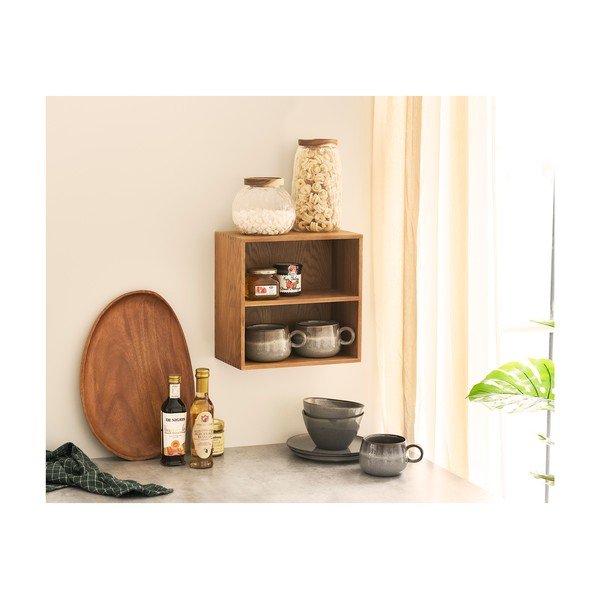 Natūralios spalvos iš ąžuolo masyvo kelių aukštų sieninė lentyna 18 cm Townsville – House Nordic-image-2