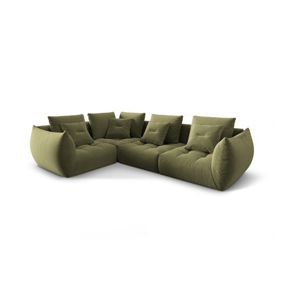 Šviesiai žalios spalvos iš velveto kampinė sofa (su kairiuoju kampu/„L“ formos) Bloom – Micadoni -image-2