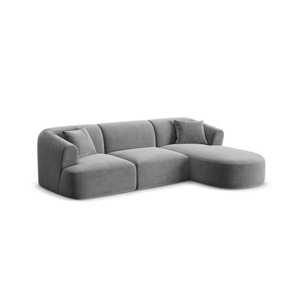 Šviesiai pilkos spalvos kampinė sofa iš velveto (su dešiniuoju kampu/su gultu) Campi – Cosmopolitan Design-image-2