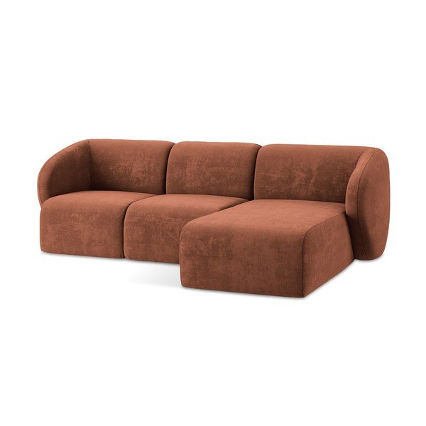 Terakotos spalvos kampinė sofa iš šenilinio audinio (su dešiniuoju kampu/su gultu) Lani – Makamii-image-4
