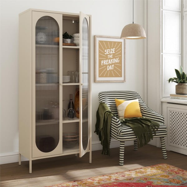 Iš metalo vitrina kreminės spalvos 80x186x40 cm Luna – Støraa-image-1