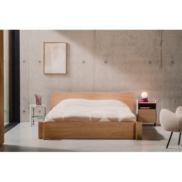 Natūralios spalvos dvigulė lova iš medžio drožlių plokštės/iš faneros iš ąžuolo su lovos grotelėmis 140x200 cm Valt – noo.ma-image-2