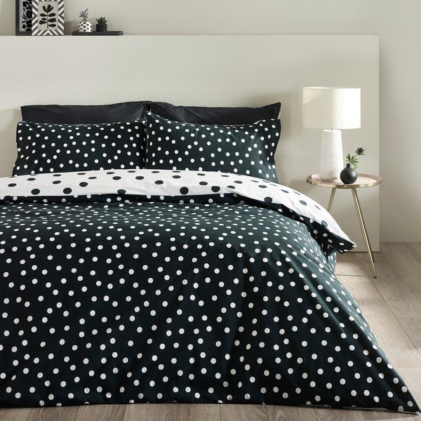 Juodos ir baltos spalvos viengulė patalynė 135x200 cm Polka Dot – Catherine Lansfield-image-3