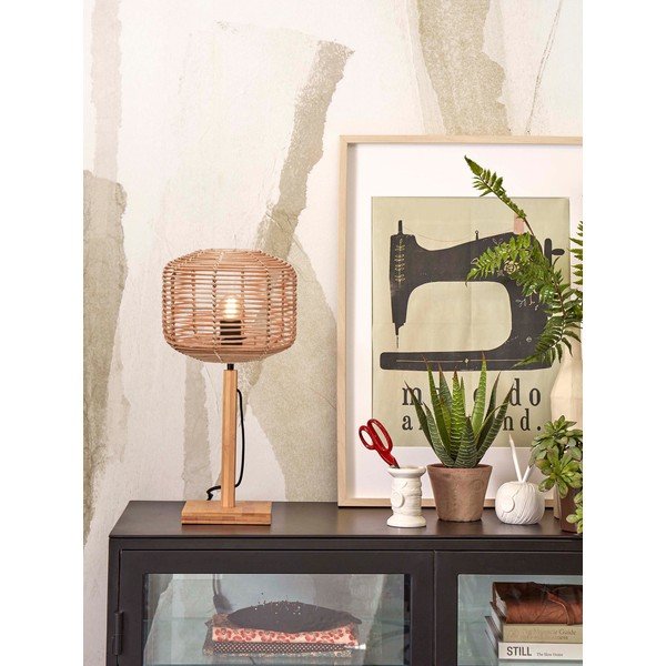 Stalinis šviestuvas natūralios spalvos (aukštis 40 cm) su rotango gaubtu Tanami – Good&Mojo-image-1