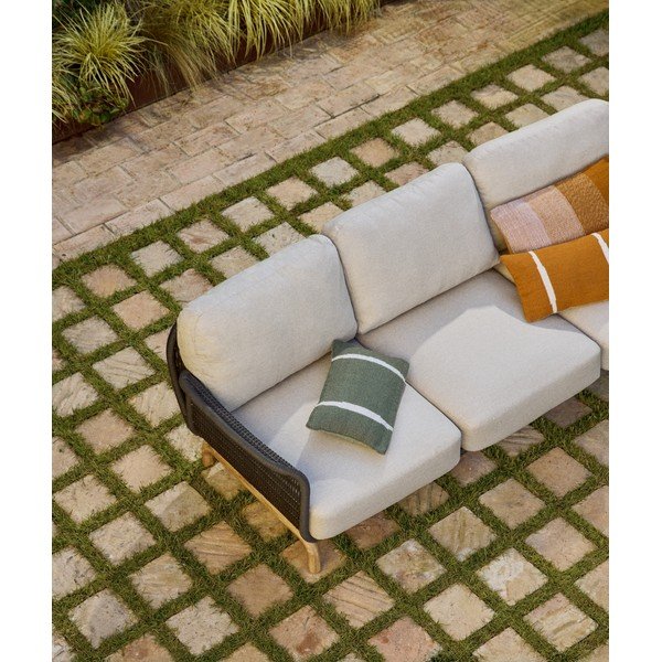 Pilkos spalvos/smėlio spalvos iš audinio sodo sofa Alipa – Kave Home-image-2