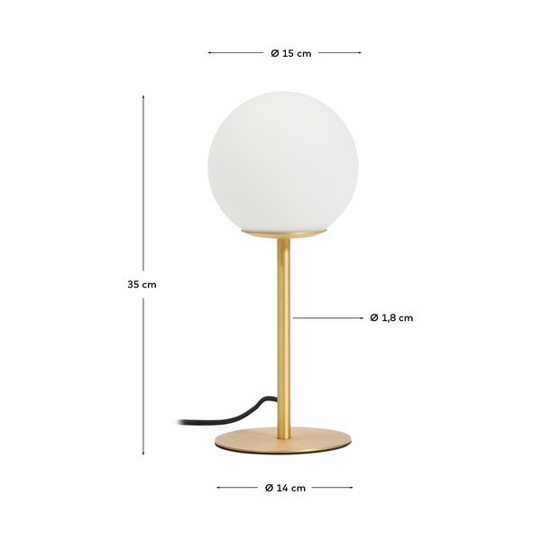 Baltos spalvos/auksinės spalvos stalinis šviestuvas (aukštis 35 cm) su stiklo gaubtu Brisia – Kave Home-image-4