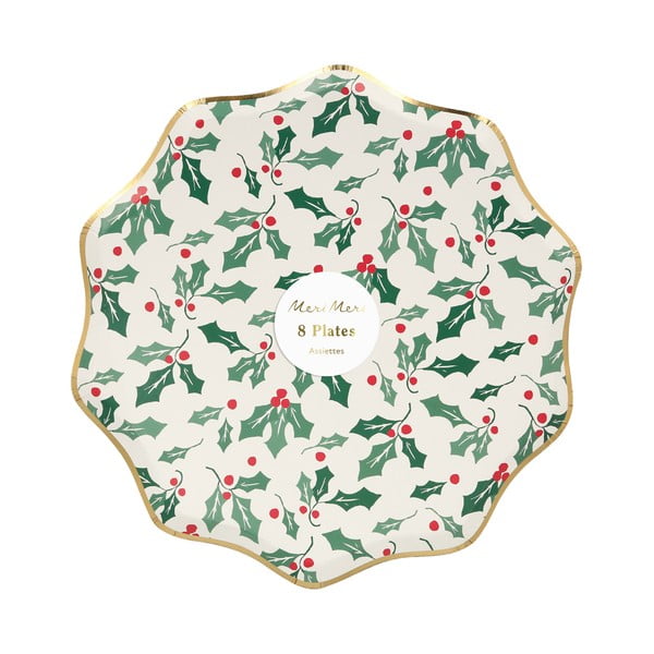 Iš popieriaus vienkartinės lėkštės 8 vnt. Holly Pattern – Meri Meri-image-2