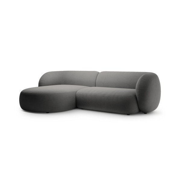Tamsiai pilkos spalvos kampinė sofa iš velveto (su kairiuoju kampu/su gultu) Kate – Micadoni -image-1