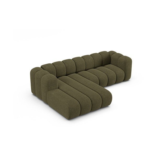 Žalios spalvos kampinė sofa iš šenilinio audinio (su kairiuoju kampu/su gultu) Lupine – Micadoni -image-2