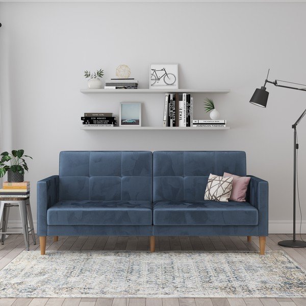 Iš velveto sulankstoma sofa mėlynos spalvos 207 cm Lilly – Støraa-image-1