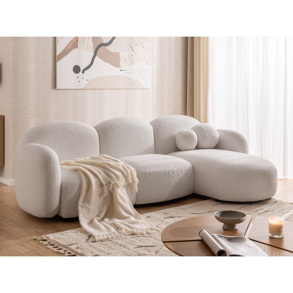 Kreminės spalvos kampinė sofa iš boucle (su dešiniuoju kampu/su gultu) Orbit – Ropez-image-4