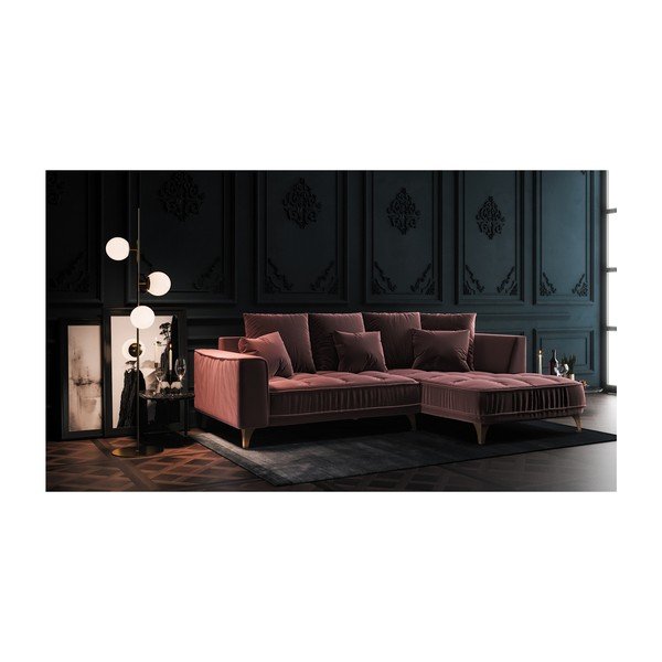 Tamsiai rožinė aksominė kampinė sofa Devichy Chloe, dešinysis kampas, 256 cm-image-3