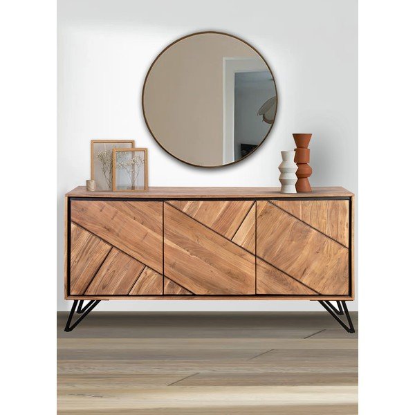 Natūralios spalvos iš akacijos masyvo šoninė spintelė 150x76x40 cm Ambala – Interia Home & Living-image-1