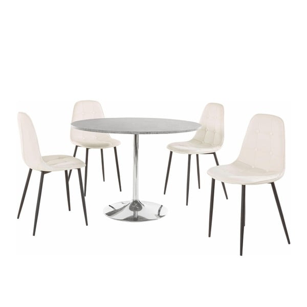 "Støraa Terri" betoninis apvalus valgomojo stalas ir 4 baltos spalvos kėdės