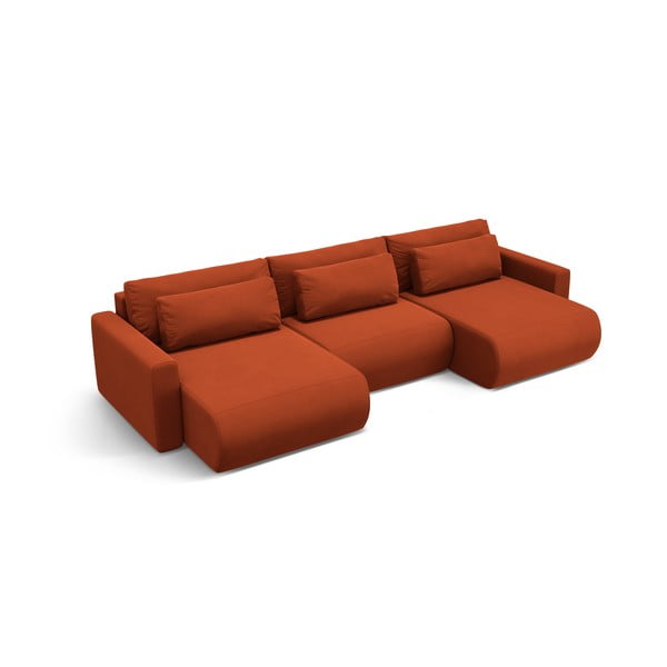 Raudonos plytų spalvos iš velveto sulankstoma/su sandėliavimo vieta kampinė sofa („U“ formos) Belfast – Cosmopolitan Design-image-2