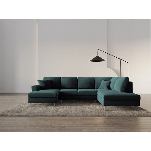 Smaragdinės spalvos iš velveto sulankstoma/su sandėliavimo vieta kampinė sofa (su dešiniuoju kampu/„U“ formos) Kyoto – Cosmopolitan Design-image-1