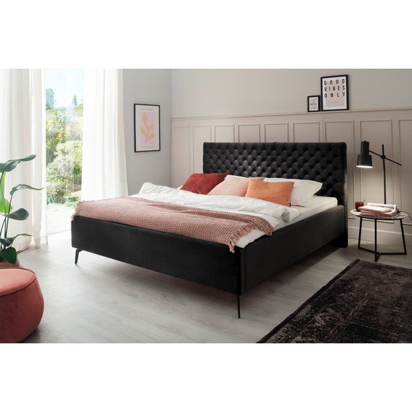 Juodos spalvos dvigulė lova audiniu dengta su sandėliavimo vieta su lovos grotelėmis 180x200 cm La Maison – Meise Möbel-image-1