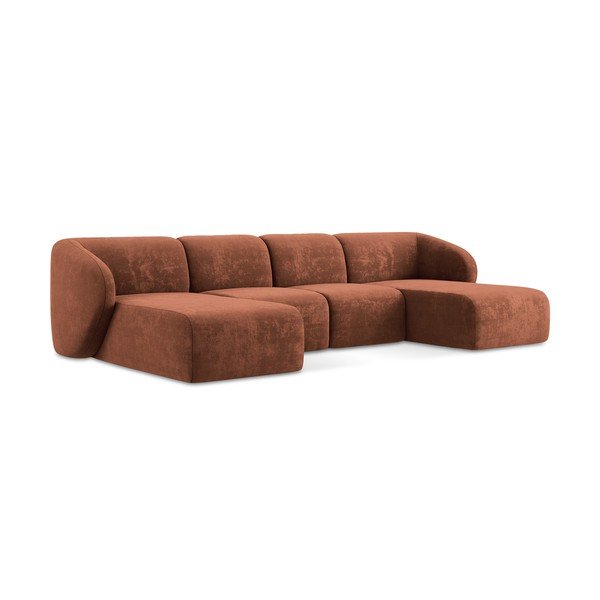 Terakotos spalvos kampinė sofa iš šenilinio audinio („U“ formos) Lani – Makamii-image-1