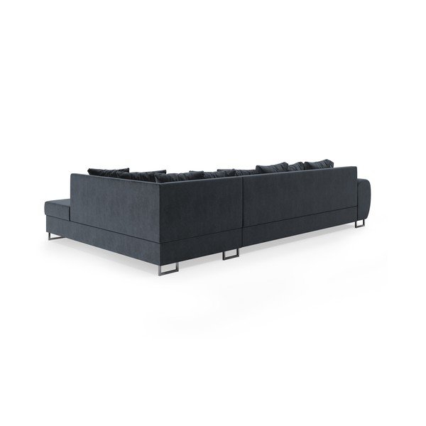 Pilka aksominė kampinė sofa Kooko Home Calmato, kampas dešinėje-image-4