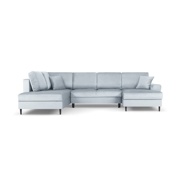 Šviesiai mėlynos spalvos iš velveto sulankstoma/su sandėliavimo vieta kampinė sofa (su kairiuoju kampu/„U“ formos) Kyoto – Cosmopolitan Design