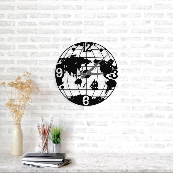 Juodas sieninis laikrodis Globe Clock, ⌀ 50 cm-image-1