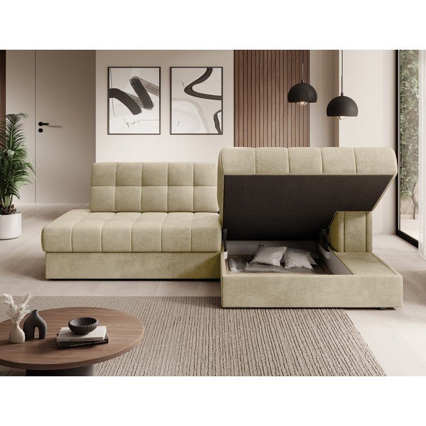 Šviesiai rudos spalvos iš velveto sulankstoma kampinė sofa (su dešiniuoju kampu/su gultu) Blezalt – ELTAP-image-4