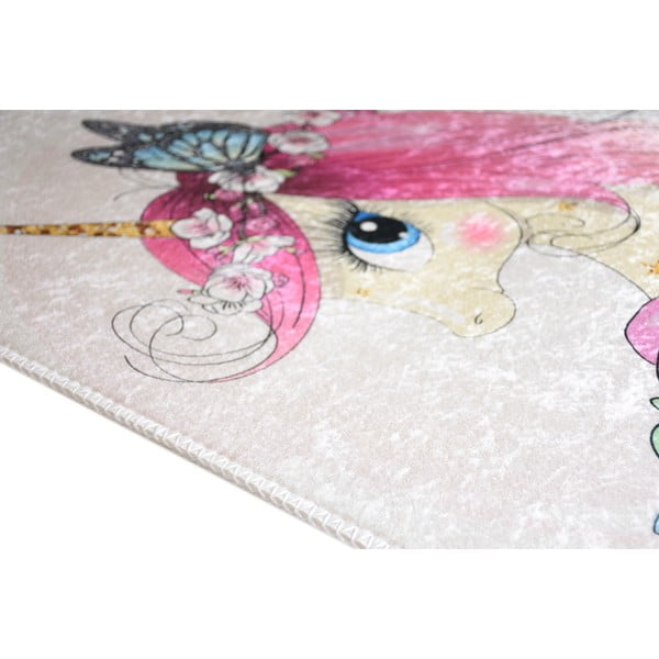 Skalbiamas dramblio kaulo spalvos vaikiškas kilimas 80x120 cm Cute Unicorn – Vitaus-image-2