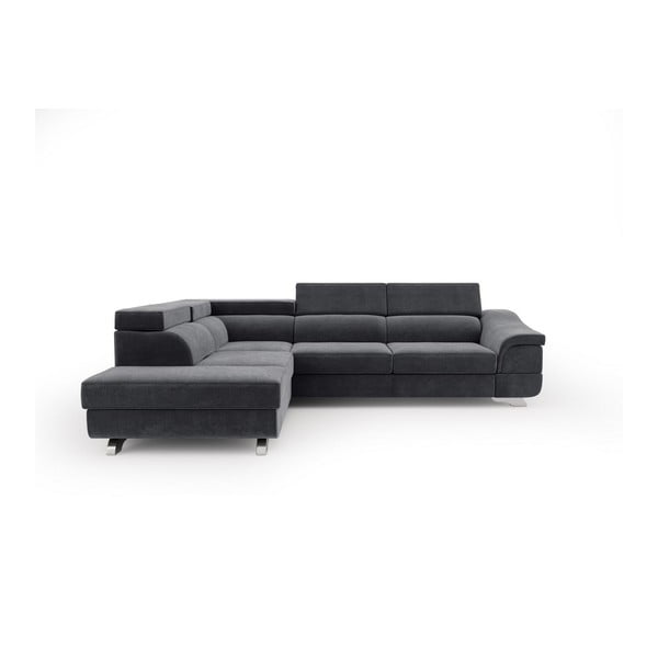 Tamsiai pilka kampinė sofa-lova su aksomo apmušalais "Windsor & Co Sofas Apollon", kairysis kampas