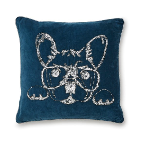 Mėlyna medvilninė dekoratyvinė pagalvė Cooksmart® French Bulldog, 50 x 50 cm