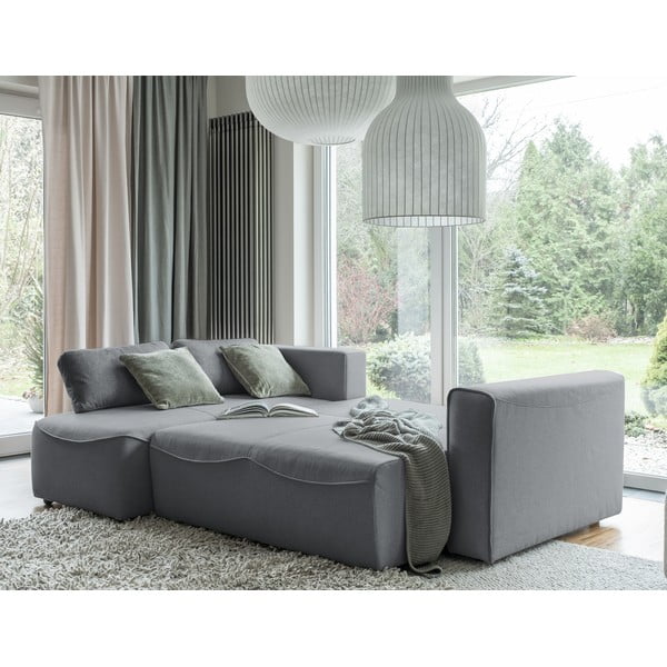 Pilka kampinė sofa-lova (modulinė) Homely Tommy - Miuform-image-3