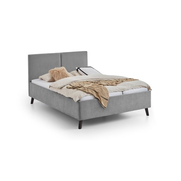 Pilkos spalvos dvigulė lova audiniu dengta su lovos grotelėmis 140x200 cm Piano – Meise Möbel-image-3