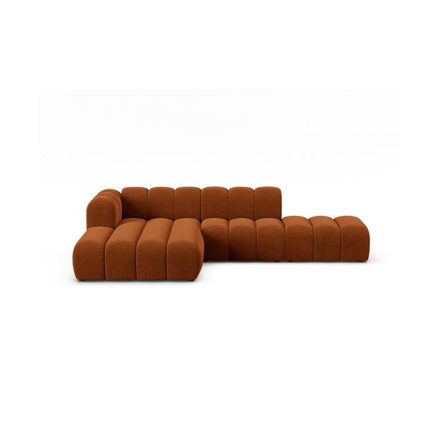 Kampinė sofa oranžinės spalvos (su kairiuoju kampu) Lupine – Micadoni Home