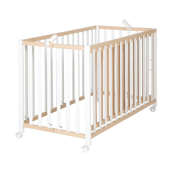 Vaikiška lovelė baltos spalvos/natūralios spalvos ant ratukų 60x120 cm Fold up – Roba-image-2