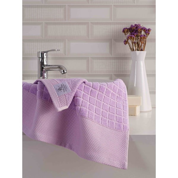 Iš frote audinio iš medvilnės vonios rankšluosčių rinkiniai violetinės spalvos 2 vnt. Square – Mila Home-image-2
