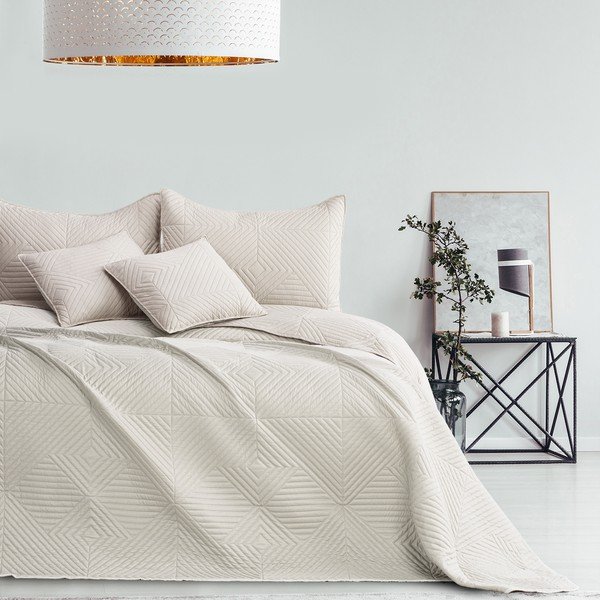 Kreminės spalvos iš mikropluošto dygsniuota lovatiesė 220x240 cm Softa – Restilo-image-1