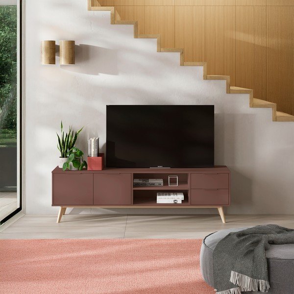 Terakotos spalvos matinis TV spintelė 180x53x40 cm Campus – Marckeric-image-1